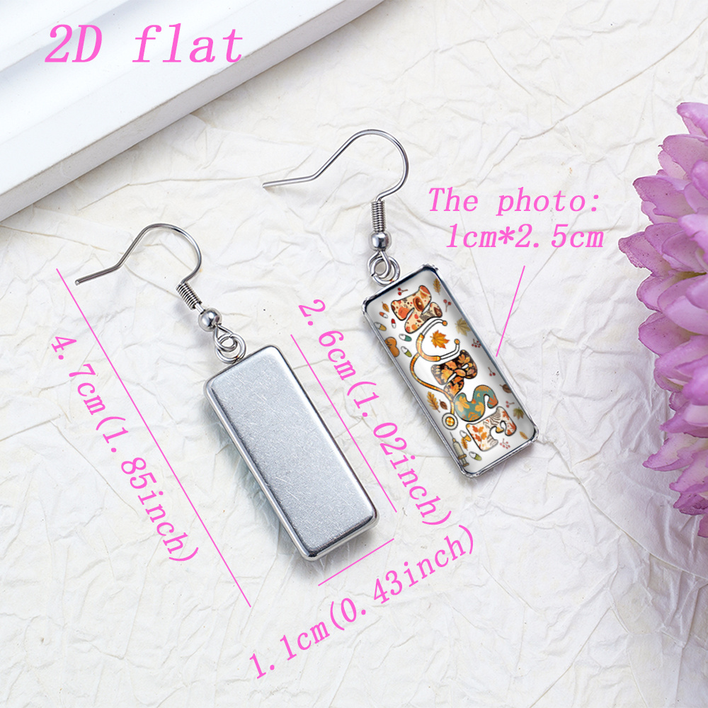 2D Flat Fall Maple Leaf Nurse Pattern Glass Rectangle Earrings